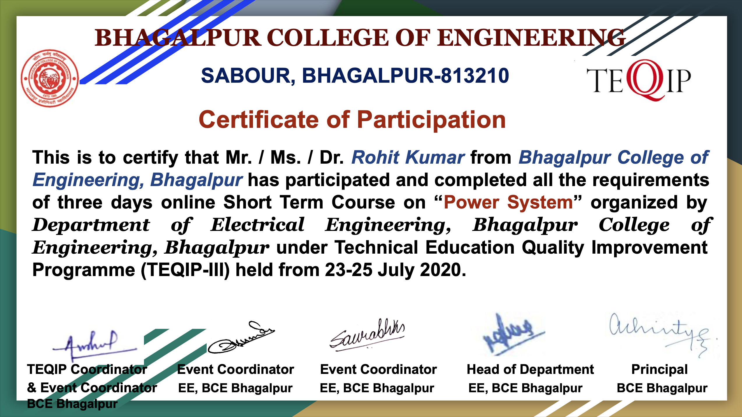 Power System Certificate